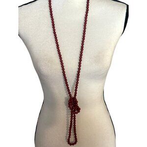 Extra Long Red Howlite Bead Necklace Continuous 58" Exotic Jewelry Earthy Stone